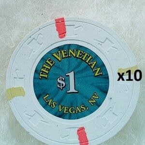 Lucky The Venetian Lot of 10 Casino Chip Las Vegas $1 x 10 Gift Charm Stack